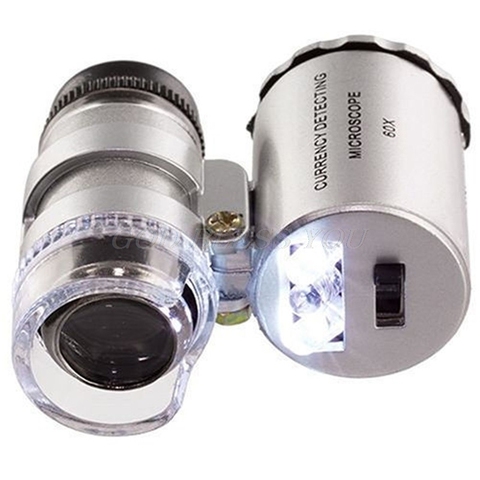 60x Mini poche LED UV bijoutiers Loupe Microscope verre bijoux Loupe livraison directe ► Photo 1/6