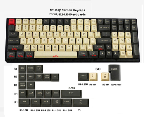 125 clés PBT Keycaps OEM profil Dolch carbone pour Cherry MX commutateurs 61 63 84 87 96 104 Tada68 FC980M clavier mécanique ► Photo 1/6