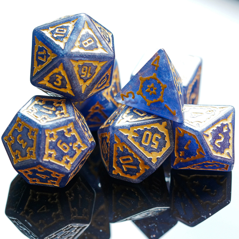 7 pièces 25mm géant dés mdn, jeu de dés polyèdre avec sac en cuir, dés D & D pour mdn Pathfinder RPG MTG (bleu) ► Photo 1/6