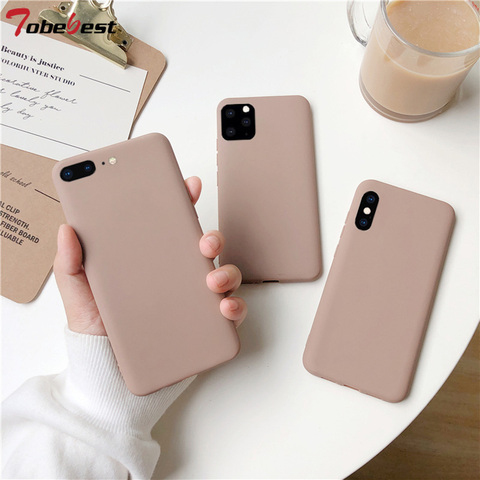 Coque de téléphone marron mat pour iphone 12 11 Pro XS Max XR X 8 7 6S 6 plus SE 5 5S étuis en Silicone couleur unie souple coque arrière en TPU ► Photo 1/6