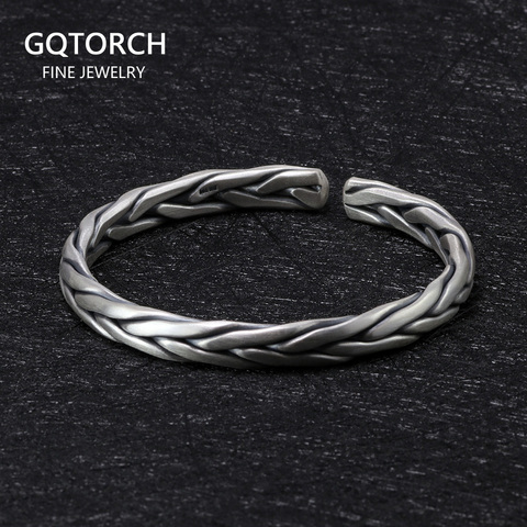 Lourd solide 999 pur argent torsadé bracelets hommes en argent Sterling Bracelet Vintage Punk Rock Style brassard homme manchette Bracelet ► Photo 1/6