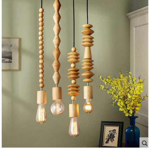 Lampe suspendue avec de petites perles en bois massif, nouveau modèle, luminaire créatif décoratif décoratif décoratif d'intérieur, luminaire décoratif décoratif d'intérieur, nouvelle génération, MZ2 ► Photo 1/4