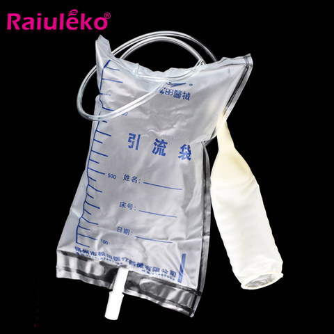 5 pièces réutilisable médical Latex manchon Type sac d'urine mâle Drainage cathéter sac 1000ML Urine collecteur sac urinoir pipi support ► Photo 1/6