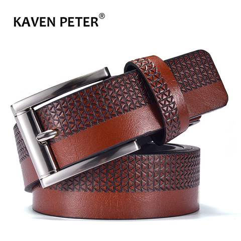 Ceinture en cuir pour hommes, pour Jeans, tendance de styliste, sangle décontracté, boucle ardillon, bonne qualité marron, noire, bleue ► Photo 1/6