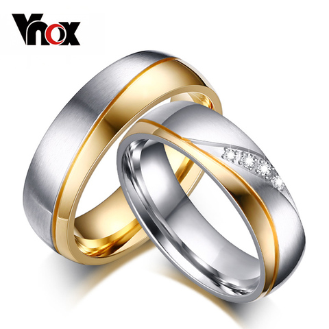 Vnox anneaux pour femmes homme bague de mariage couleur or 316L acier inoxydable promesse Couple bijoux ► Photo 1/6