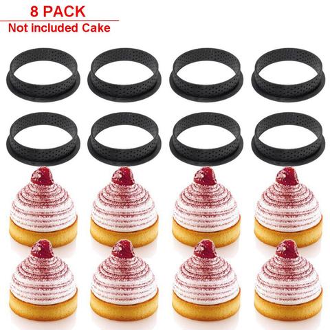 8 pièces moule tartelette cercle tartelette bricolage Silicone moule gâteau outils français Dessert ustensiles de cuisson coupe forme ronde décoration outil tarte anneau perforé Mousse cercle ► Photo 1/6