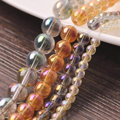 Perles rondes en verre cristal plaqué, 4mm 6mm 8mm 10mm, amples, pour la fabrication de bijoux, artisanat, DIY, vente en gros ► Photo 1/3