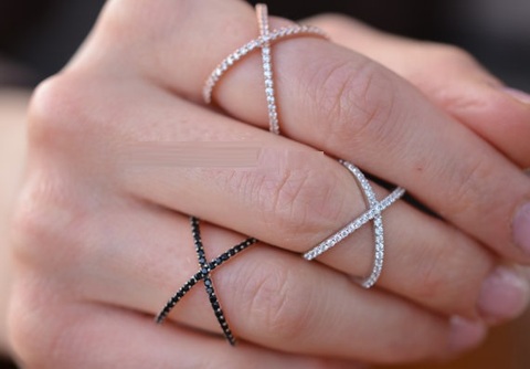 Sterling Argent 925 Criss Cross X Croix Anneaux, Croix Anneaux, mince CZ anneaux, femmes de mariage Micro Pave Anneau ► Photo 1/4