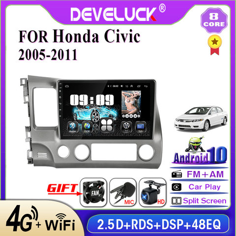 Autoradio Android 9.0, 8 cœurs, Navigation GPS, IPS, 2din, 4G AM, lecteur multimédia vidéo, pour voiture Honda Civic (2005, 2006, 2007, 2012) ► Photo 1/6