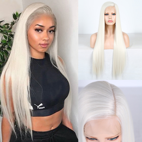 Charisma-perruque Lace Front Wig Blonde Part, coiffure synthétique lisse et longue, résistante à la chaleur, naissance des cheveux naturelle, 13x6 ► Photo 1/6