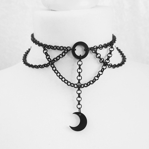 Collier ras du cou en forme de lune, chaîne gothique ► Photo 1/1