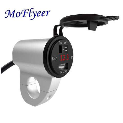 MoFlyeer-chargeur USB 2,4a pour moto, en alliage d'aluminium, adaptateur étanche pour téléphone portable, affichage numérique, chargeur rapide avec interrupteur ► Photo 1/6