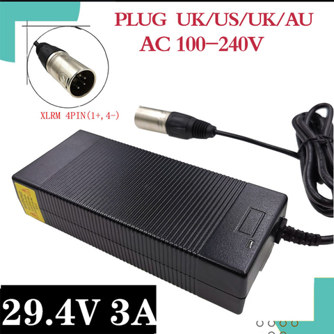 Chargeur de batterie au lithium 29.4v 24v 3a chargeur de 7 séries pour chargeur de vélo électrique 25.2V 25.9v 4 broches série plug XLR ► Photo 1/5