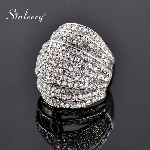 SINLEERY – grandes bagues de luxe en zircone cubique pour femme, couleur argent, bijoux de fête de mariage, JZ178 SSB ► Photo 1/6