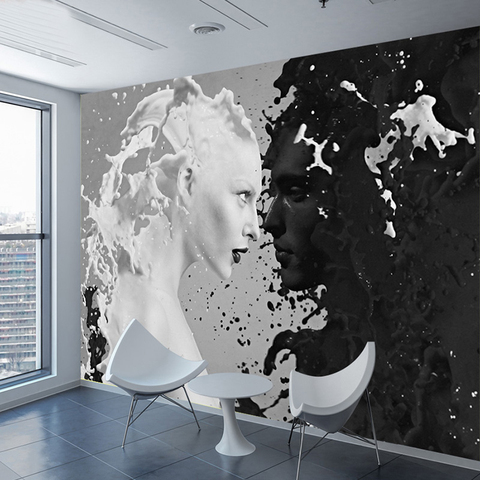 Papier peint mural 3 d personnalisé noir et blanc pour amoureux De lait, pour salon, chambre à coucher, Bar, boutique, café ► Photo 1/6