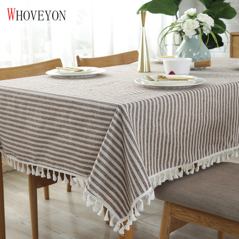 Nappe de Table rayée Simple, avec pompon, couverture en coton et en lin, serviette Obrus, manteau Mesa ► Photo 1/6