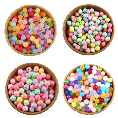 Perles rondes en acrylique de couleur mixte, 4, 6, 8, 10, 12mm, pour la fabrication de bijoux, bricolage, Bracelet, collier, accessoires, vente en gros ► Photo 1/6