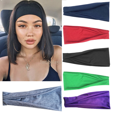 Bandeau pour femmes, couleur unie, Turban large torsadé, coton tricoté, Sport Yoga, bandeau torsadé noué, accessoires pour cheveux ► Photo 1/6