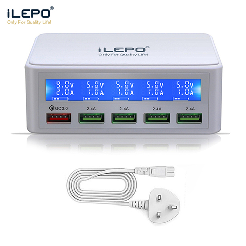 ILEPO QC 3.0 Charge rapide 5 ports USB LCD Station de recharge multi-usb Chargeur rapide intelligent pour téléphone portable Cargador ► Photo 1/1