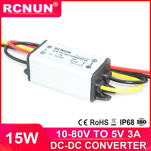 RCNUN 12V 24V 36V 48V 60V à 5 V 3A abaisseur convertisseur cc 10-80 volts à 5 volts 15W Buck alimentation pour voitures LED ► Photo 1/1