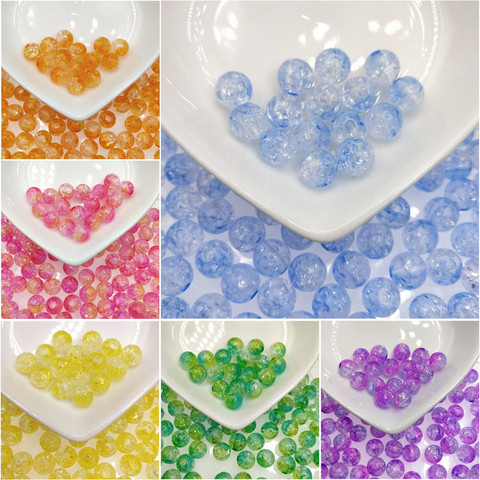 Perles acryliques rondes craquelées, Double couleur, pour Bracelet, fabrication de bijoux, accessoires de bricolage, nouvelle collection ► Photo 1/6