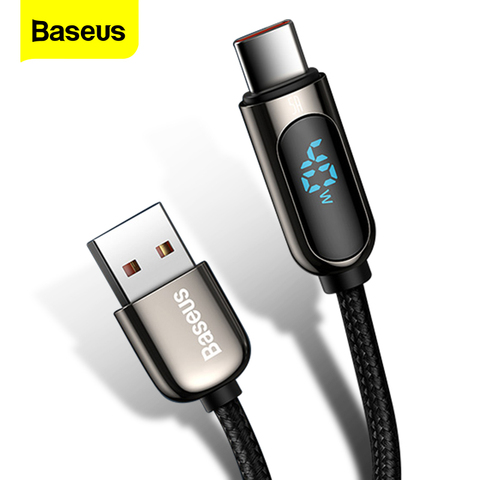 Baseus LED affichage USB Type C câble pour Xiaomi 10 Huawei Samsung 5A chargeur de charge rapide USBC USB-C câble de données type-c câble métallique ► Photo 1/6