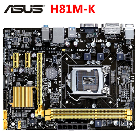 ASUS – carte mère H81M-K Micro ATX H81M-K, composant pc, compatible avec processeur Intel H81, 16 go DDR3, LGA 1150, USB 3.0, H81M, pièce d'occasion ► Photo 1/3