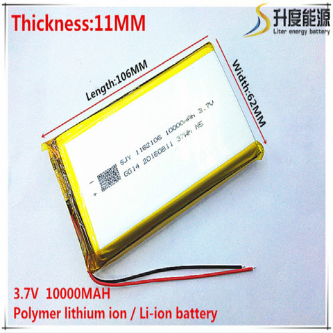 Batterie li-po li-ion Rechargeable, 3.7V, 10000mAh, 1162106 Lithium polymère, pour Mp3 MP4 MP5 GPS bluetooth mobile ► Photo 1/5