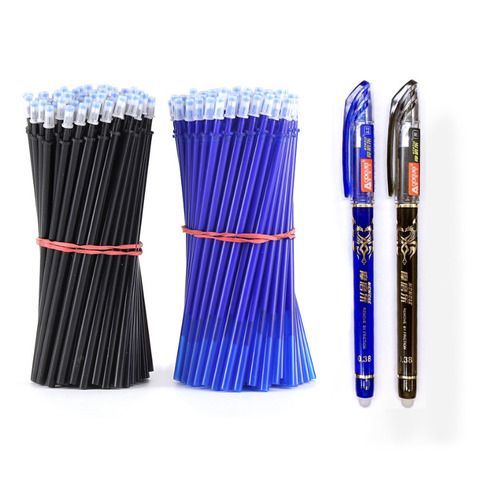 Stylos à gel d'encre effaçable bleue et noire, 2 + 50 pièces/ensemble avec 50 tiges de recharge, 0,5 mm, poignée lavable, papeterie scolaire et écriture ► Photo 1/6