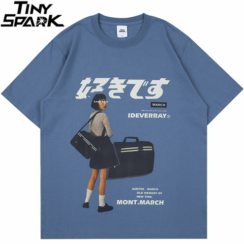 Hip Hop Streetwear Harajuku T-Shirt fille japonais Kanji impression T-Shirt 2022 hommes été à manches courtes T-Shirt coton hauts amples t-shirts ► Photo 1/6