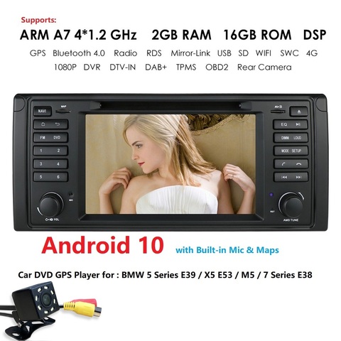 Autoradio Android 10, 2 go RAM, 16 go ROM, navigation GPS, DVD, Wifi, 4G, bus Can, moniteur DVR, pour voiture BMW X5, E53, E39, M5 ► Photo 1/6