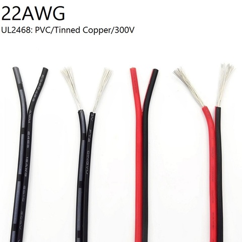 Fil électrique en cuivre à 2 broches de 1M, 22awg, câble d'éclairage isolé en PVC, Double cordon de connexion extensible, blanc, noir, rouge, UL2468 ► Photo 1/6