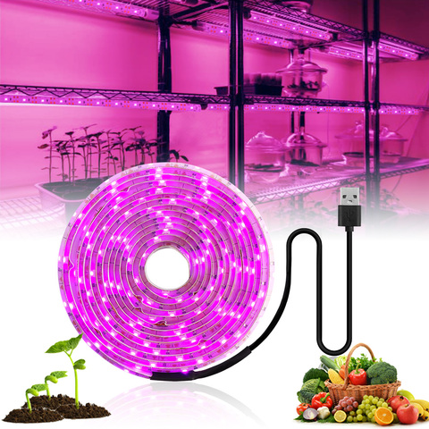 Bande lumineuse horticole de croissance LED, USB 5V, 2835/LED, éclairage spectre complet, éclairage pour serre hydroponique, plantes, 1/1/2/3M ► Photo 1/6