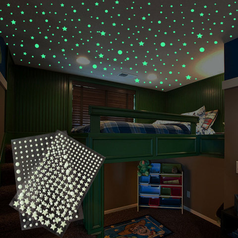 202 pièces/ensemble 3D bulle étoiles lumineuses points autocollant mural enfants chambre chambre décoration de la maison décalcomanie lueur dans le autocollants faciles à poser sombre ► Photo 1/6