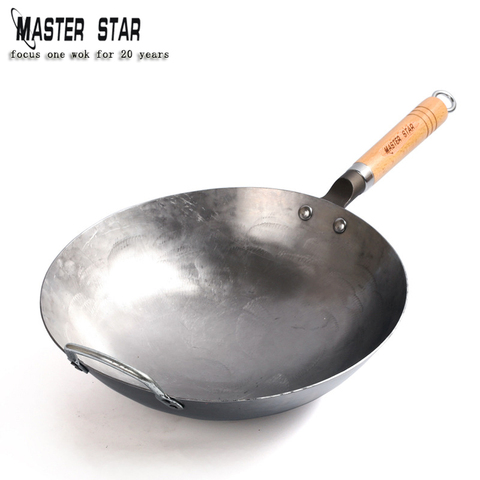 Master Star chinois traditionnel fer Wok martelage à la main grand Wok antiadhésif antiadhésif meilleur Wok fer forgé gaz ustensiles de cuisine ► Photo 1/6