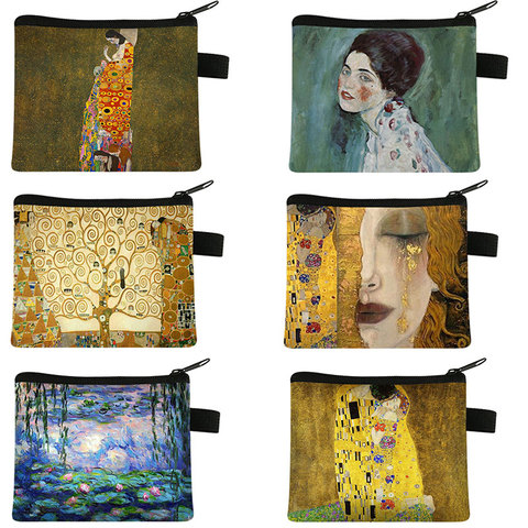 Peinture à l'huile baiser/Waterlily porte-monnaie Gustav Klimt / Monet sac à monnaie femmes rouge à lèvres porte-cartes porte-monnaie sac d'argent dames portefeuille ► Photo 1/6