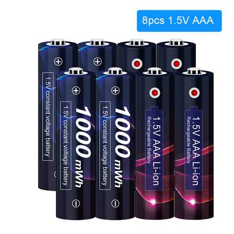 Lot de 2 à 8 batteries rechargeables au Lithium-ion, 1.5V, AAA, 1.5V, 1000mWh, 1.5v ► Photo 1/6