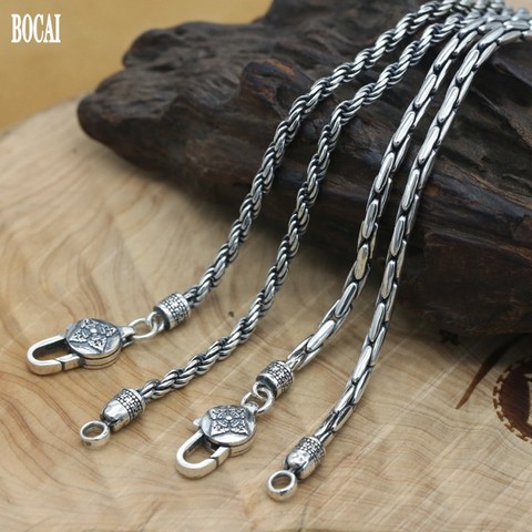 Collier en argent pur 100% véritable pour hommes, élégant et simple bambou, chaîne tissée en argent thaïlandais fait à la main, 3mm ► Photo 1/6