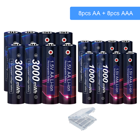 Pile Rechargeable au Lithium AAA 1.5V AA 3000mWh 1.5V piles Li-ion AA + 1000mWh 1.5V pile Rechargeable AAA 1.5v AAA ► Photo 1/6
