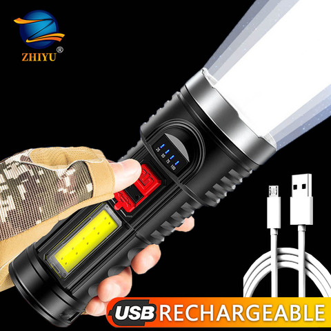 Lampe de poche puissante Rechargeable par USB, torche LED 4 Modes avec batterie 18650 intégrée, torche tactique étanche, 8000lm ► Photo 1/6