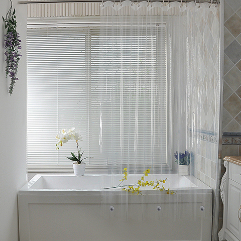 Rideau de douche en plastique blanc, Transparent, imperméable, pour salle de bain, moisissure, PEVA, luxe, avec crochets ► Photo 1/6