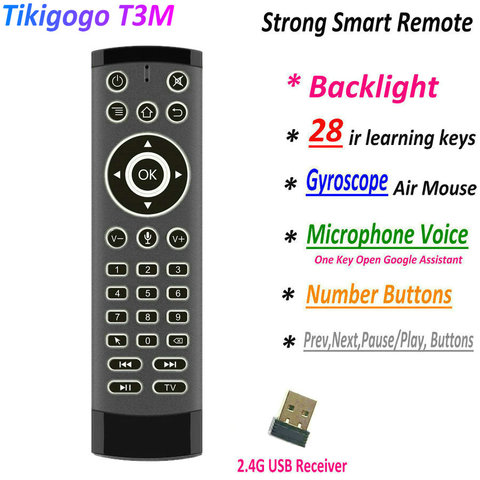 T3M rétro-éclairage 2.4G Gyro Air souris 28 IR apprentissage Google recherche vocale pour Android Smart TV Box PK G30s G20S Pro télécommande ► Photo 1/6