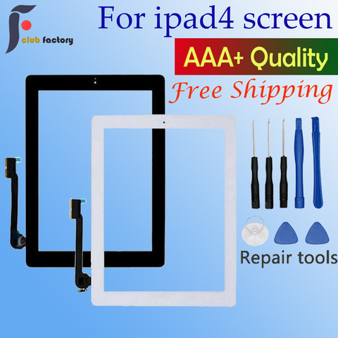 1 pièces pour Apple iPad 4 écran tactile numériseur et bouton d'accueil écran tactile avant en verre A1458 A1459 A1460 avec des outils ► Photo 1/5