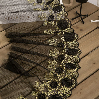 1Yard /23cm or noir Polyester maille douce broderie dentelle passementerie robe accessoires dentelle tissu couture artisanat poupée matériel ► Photo 1/5