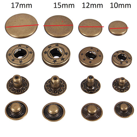 Lot de 100 boutons à pression métalliques en laiton, 10mm, 12mm, 15mm, pour vêtements, portefeuille, vêtements d'extérieur ► Photo 1/5