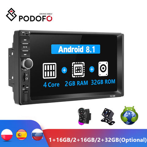 Podofo Android 2 Din Autoradio RAM 2 go + ROM 32 go Android 7 ''2Din Autoradio GPS lecteur multimédia pour Ford VW Golf ► Photo 1/6