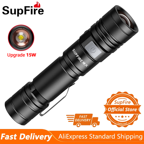 Supfire A2 15W Zoomable tactique lampe de poche LED 1000 Lumens Super lumineux étanche à l'eau Camping USB rechargeable Portable torche ► Photo 1/6