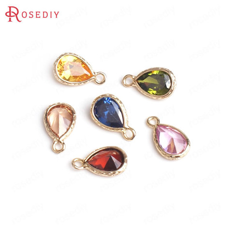 Pendentifs en forme de goutte en laiton et Zircon, couleur Champagne or 24K, 14x8MM, 10 pièces, accessoires pour la fabrication de bijoux ► Photo 1/6