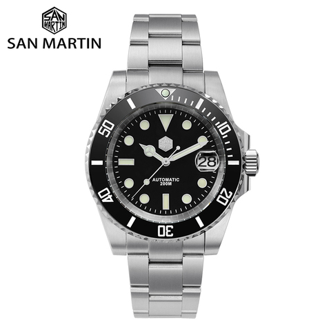 San Martin plongeur eau fantôme luxe saphir cristal hommes automatique mécanique montres en céramique lunette 20Bar lumineux Date fenêtre ► Photo 1/6