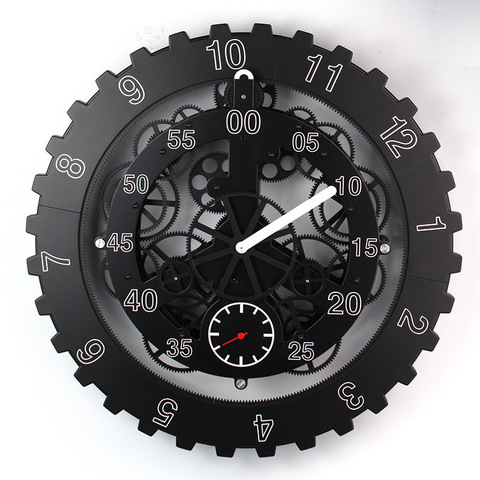 18 pouces grand métal Horloge murale engrenage Horloge mécanisme européen salon créatif noir cadeau idées Horloge décoration de la maison FZ521 ► Photo 1/5